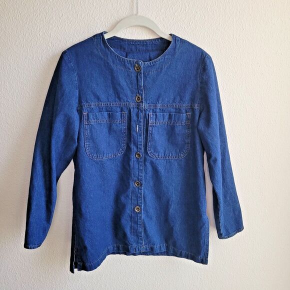 Vintage Denim Shirt Womens 8 Blue Button Front Pockets Promises READ - Picture 1 of 16